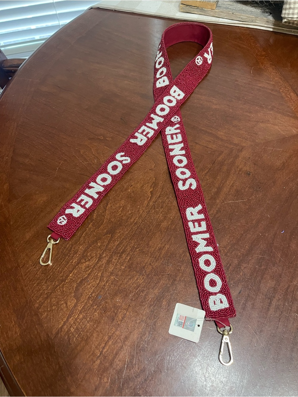 University of Oklahoma Licensed Boomer Sooner beaded bag strap